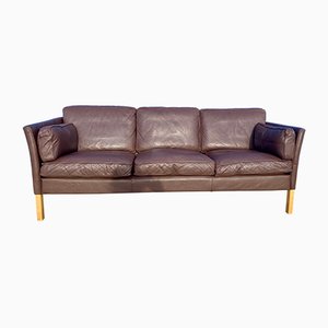 Danish Brown Leather 3-Seater Sofa