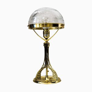 Lámpara de mesa modernista con vidrio tallado original, década de 1900