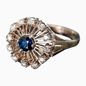 Bague Vintage en Or 18 Carat avec Saphir et Diamants