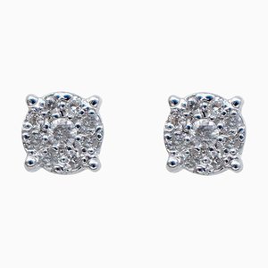 White Diamond & 18 Karat White Gold Magic Stud Earrings, Set of 2