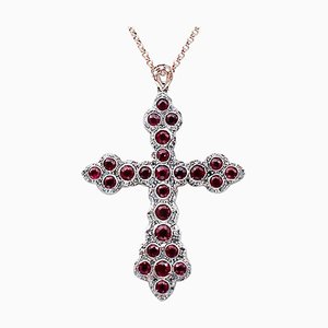 Diamond, Ruby, 9 Karat Rose Gold and Silver Pendant Necklace