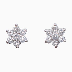 Diamonds and 18 Karat White Gold Flower Stud Earrings