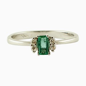 Emerald, Diamond & 18K White Gold Solitaire Ring