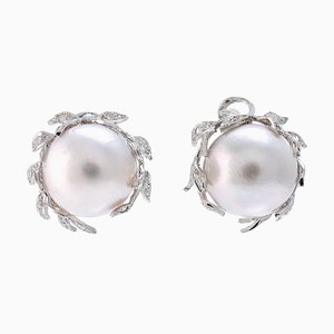 Diamond, Pearl & 14K White Gold Earrings, Set of 2