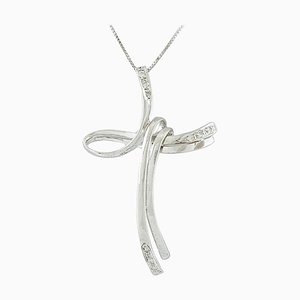 Diamond & 18 Karat White Gold Stylized Cross Pendant Necklace