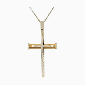 Diamond & 18 Karat Rose and White Gold Cross Pendant Necklace