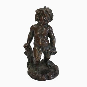 Figurine d'Enfant Bacchus en Bronze par E. Pasteur, 19ème Siècle