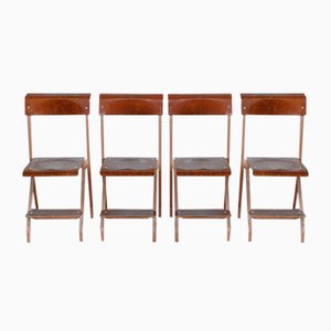 Metal & Wood Folding Chairs, 1950s, Set of 4