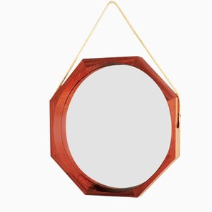 Espejo octogonal de teca, años 50