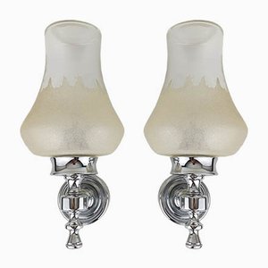 Glass and Chrome Wall Lamps from Kueco, 1970s, Set of 2