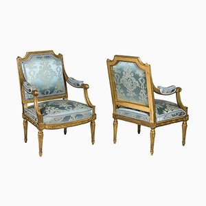 Louis XVI Style Armchairs in Giltwood, 1880s