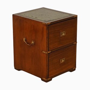 Military Campaign Mahogany Bedside Table with Green Leather Top