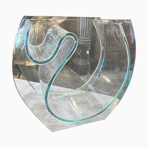 Jarrón italiano modernista de vidrio verde transparente, años 80