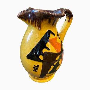 Italian Futurist Yellow, Brown and Orange Ceramic Jug, 1930s
