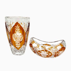 Crystal Vase with a Bowl, Poland, 1960s, Set of 2