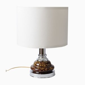 Chromed Metal and Brown Ceramic Table Lamp from Massive Lighting, 1970s