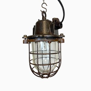 Industrial Cast Iron Cage Pendant Light, 1960s