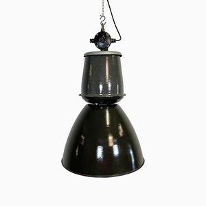 Lámpara industrial grande esmaltada en negro de Elektrosvit, años 60
