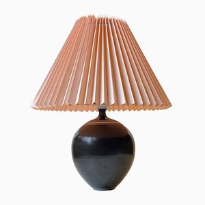 Swedish Modern Black Ceramic Table Lamp with White Stripes