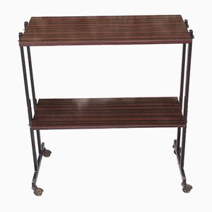 Italian Magazine Rack Trolley in Fur Wood with Metal Wheels, 1970s