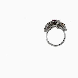Ct 2,40 Diamonds, Ct 3,62 Emeralds, Rubies, Pearl & Gold Cocktail Ring