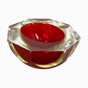 Italian Murano Glass Faceted Sommerso Bowl Element Ashtray by Flavio Poli, 1970s