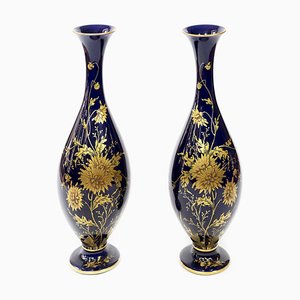 French Cobalt Blue Porcelain Vases, 1900s, Set of 2
