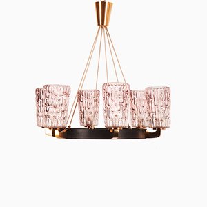 Mid-Century Brass & Glass Chandelier from Rupert Nikoll, 1950s