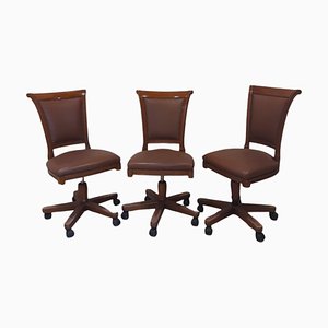 Chaises Pivotantes Mid-Century en Bois et Cuir de Genoveva Spain, Set de 3