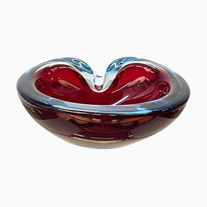 Mid-Century Italian Ruby Red and Blue Sommerso Murano Glass Bowl or Ashtray, 1960s