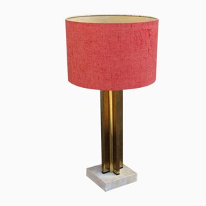Table Lamp in Brass, Marble and Fabric, Italy, 1970s