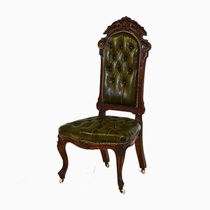 Chaise d'Appoint Victorienne en Noyer et Cuir