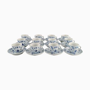 Blue Fluted Hotel Coffee Cups with Saucers from Bing & Grøndahl, Set of 24