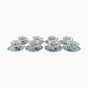 Blue Fluted Coffee Cups with Saucers from Bing & Grøndahl, Set of 16