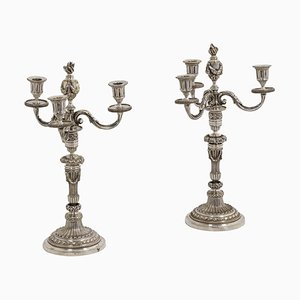 Candélabres Style Louis XVI en Bronze Argenté, 1880s, Set de 2