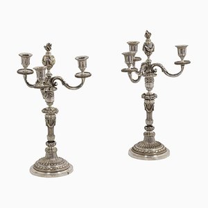 Louis XVI Style Candelabras in Silvered Bronze, 1880s, Set of 2