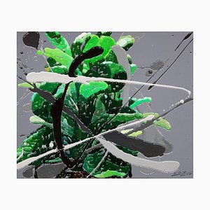 Zhao De-Wei, serie Plant, verde, 2021, olio su tela