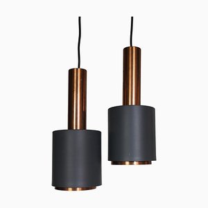 Lámparas colgantes de cobre y aluminio pintado de negro, años 60. Juego de 2