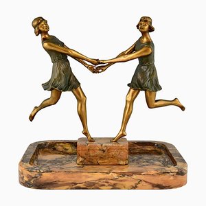Fugère, centro de mesa Art Déco, dos bailarines, 1925, bronce y mármol