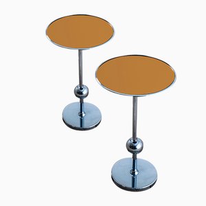 Chromed Metal Model T1 Tables with Round Colored Glass Tops by Osvaldo Borsani for Tecno, 1970s, Set of 2