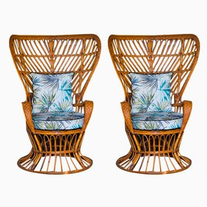 Bamboo Chairs with Biancamano Pattern, Set of 2