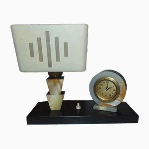 Vintage Marble Desk Lamp & Clock, 1940s