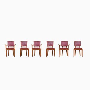 French Deco Oak Dining Chairs by Charles Dudouyt, Set of 6