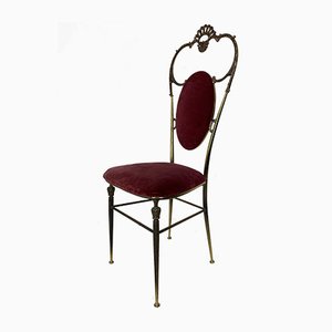 Chaise Style Regency Vintage en Laiton et Velours Rouge, 1950s