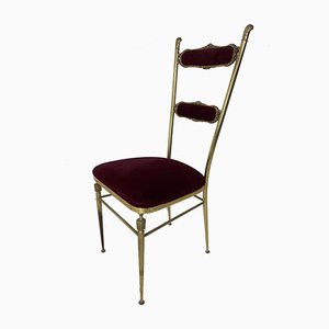 Vintage Hollywood Regency Brass and Velvet Chair, 1950s