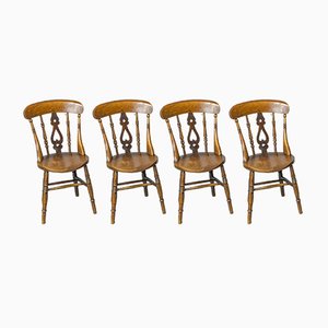 Victorian Elm and Beech Kitchen Chairs, Set of 4