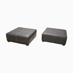 Large Poufs in Black Leather, 1990s, Set of 2