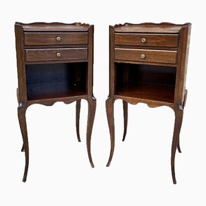 French Oak Nightstands with 2 Drawers, 1890s, Set of 2