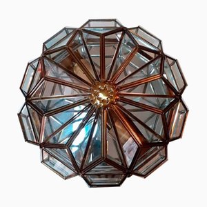 Hexagonal-Shaped Ceiling Light in Brass & Crystals