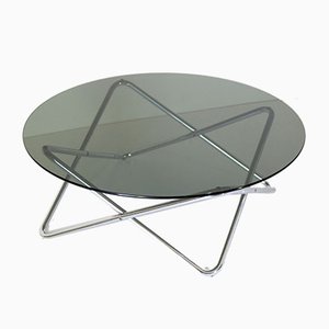 Space Age Smoky Glass & Chromed Iron Structure Coffee Table, 1970s
